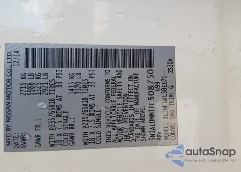 2015 Infiniti Qx60 z USA, uszkodzony, nr VIN 5N1AL0MM1FC508750